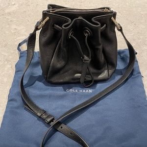 COLE HAAN GRAND AMBITION MINI BLACK LEATHER DRAWSTRING CROSSBODY BAG